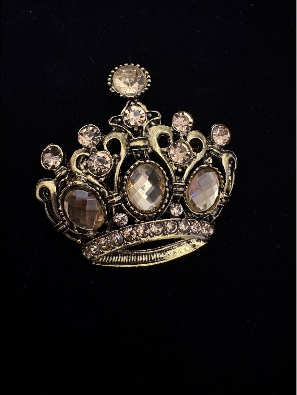 Beautiful Bronze  Rhinestone Crown Brooch Vintage Inspired